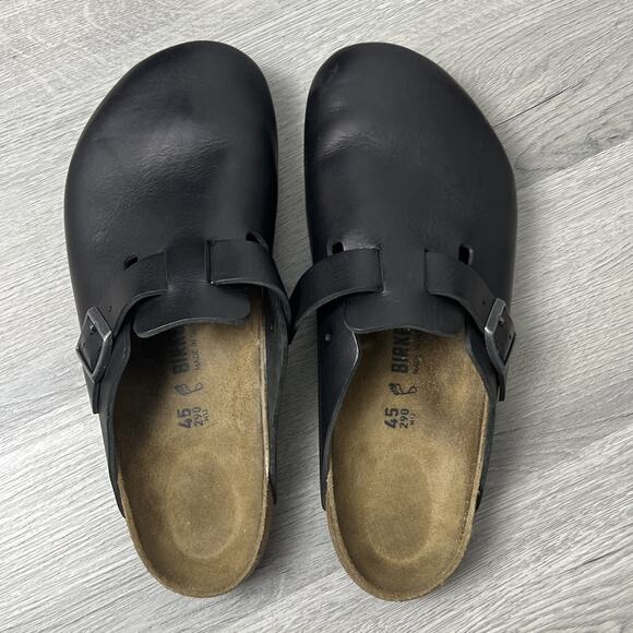 Birkenstock Women's Boston Super Grip Leather Slides Black Size 13 - Picture 1 of 5